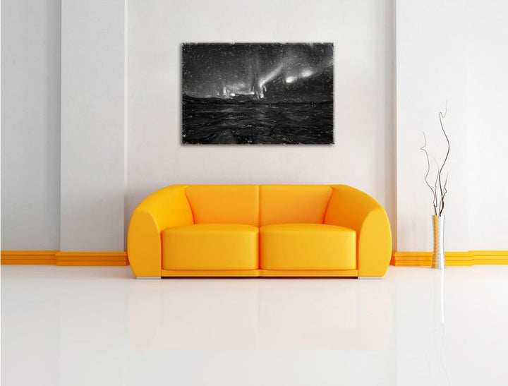 Pixxprint Polarlicht am Himmel Kunst / 100x70cm Leinwandbild bespannt auf Holzrahmen/Wandbild Kunstd