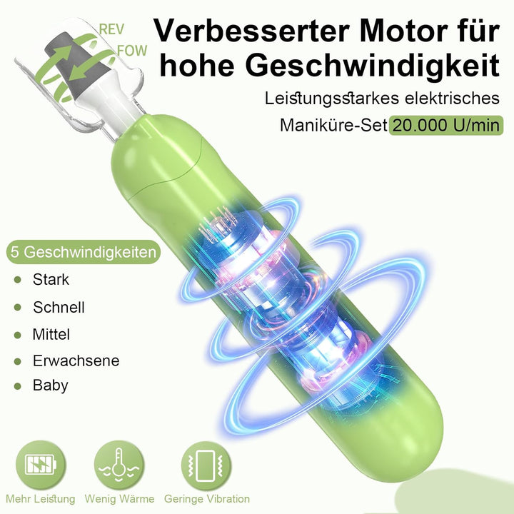 AOMEES Elektrische Nagelfräser Set, Maniküre Pediküre Set Fusspflege Elektrisch mit 9 Aufsätze zur N