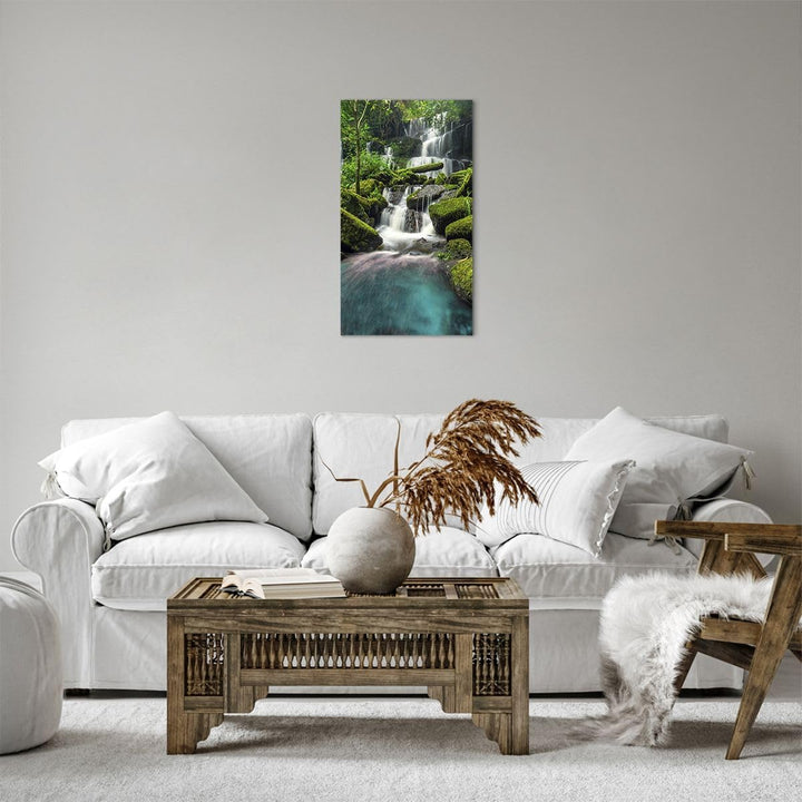 Bilder auf Leinwand Park Wasserfall Wasser Leinwandbild mit Rahmen 45x80cm Wandbilder Dekoration Woh