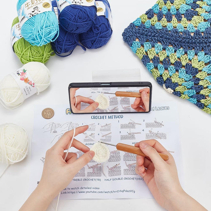 FREEBLOSS Häkelset Für Anfänger, Granny Square Häkel Starter Set, Häkel Einkaufstasche, Häkeltaschen
