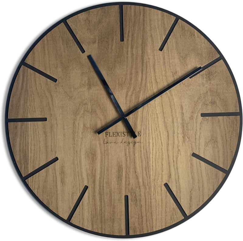 FLEXISTYLE EKO gross wanduhr ohne tickgeräusche Wood Art Schwarz 60cm, Wohnzimmer, Schlafzimmer, in