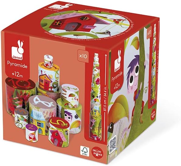 Janod J02918 Round Stacking Pyramid 10 cubes, Magic Tree Zauberbaum, Zauberbaum