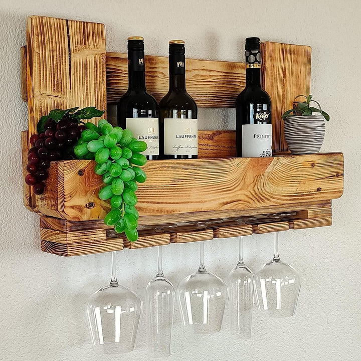 Weinregal Palette beflammt vintage für 5 Weingläser incl. Aufhängung Schrauben &