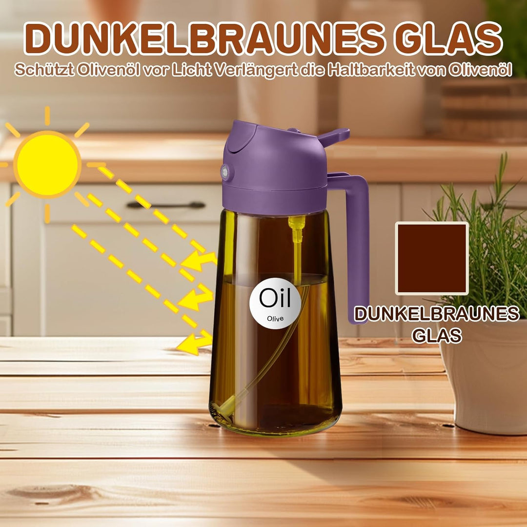 YARRAMATE 2 Stück 470ml Ölsprüher zum Kochen, 2-in-1 UV Schutz ölzerstäuber für die Küche, Bernstein