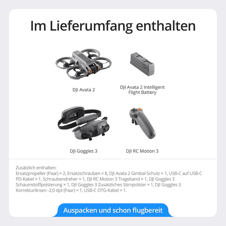 DJI Avata 2 Fly More Combo (1 Akku), FPV-Drohne mit 4K-Kamera, mit Propellerschutz, Flips/Rollen auf