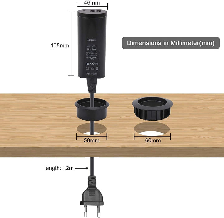 Gonine Desktop Power Tülle mit USB, versteckter Steckdose, Desktop-Ladestation, mit 1 Typ C- und 2 U