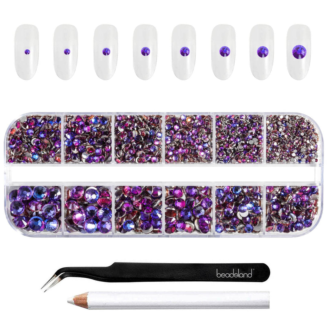 Beadsland Strasssteine für Makeup,8 Grössen 2500pcs Kristall flache Rückseite Strasssteine Gesicht E