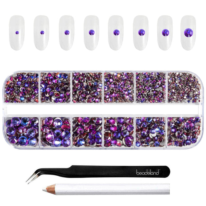 Beadsland Strasssteine für Makeup,8 Grössen 2500pcs Kristall flache Rückseite Strasssteine Gesicht E