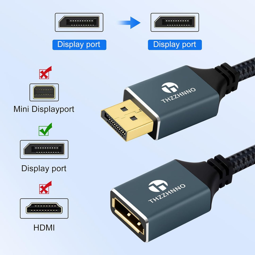 Thzzhnno DisplayPort Verlängerungskabel 5M, DisplayPort 4K Stecker auf Buchse Kabel Unterstützt 4K@6