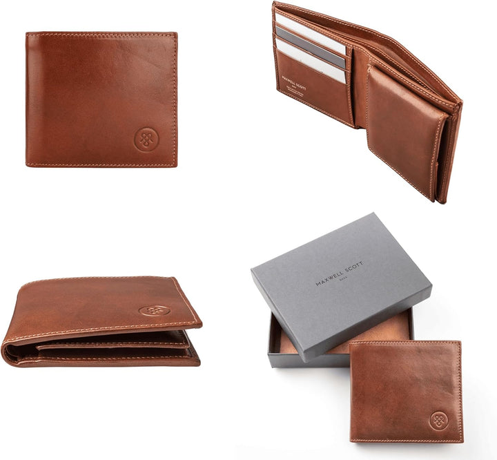 Maxwell Scott Italienischer Herren Leder Geldbeutel mit Münzfach Ticciano in Cognac Braun, Cognac Br