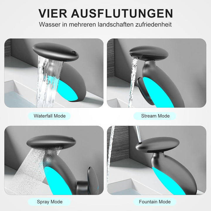 Wasserhahn Bad, 4 modus wasserhahn, Kreativer Waschtischarmatur mit Wasser Temperaturwechselnde Bele
