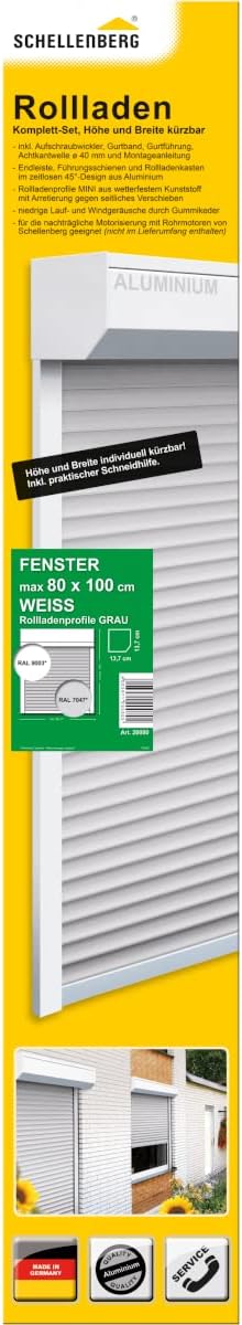 Schellenberg 20080 Vorbaurolladen Komplett-Set für Fenster zum selbst montieren - 80 x 100 cm, Rolla