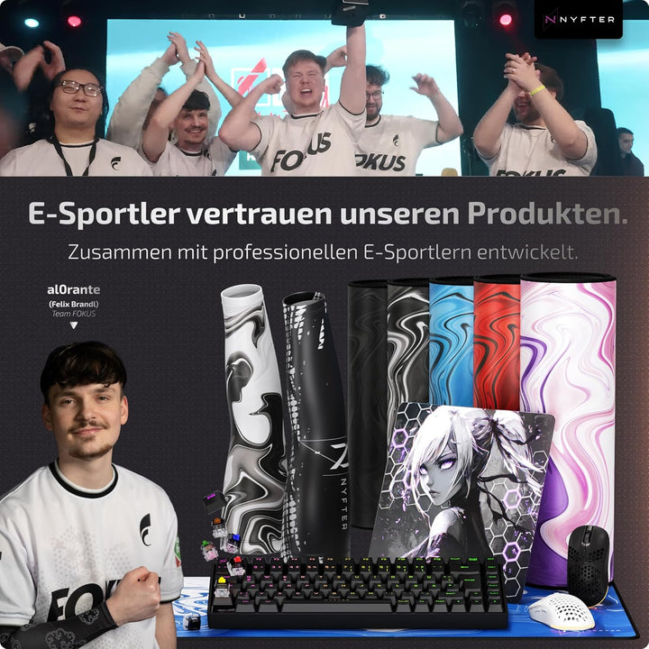 Nyfter - XXL Gaming Mauspad Liquid Design 900 x 500mm Premium Mousepad Size XXL vernähte Kanten lang