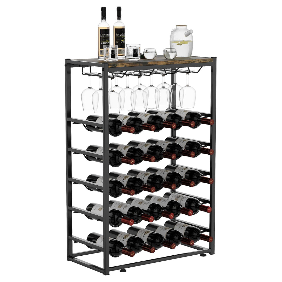 Urban Deco Weinregal Stehend mit Glashalter, Flaschenregal für 25 Flaschen & 12 Weingläser, Weinrega