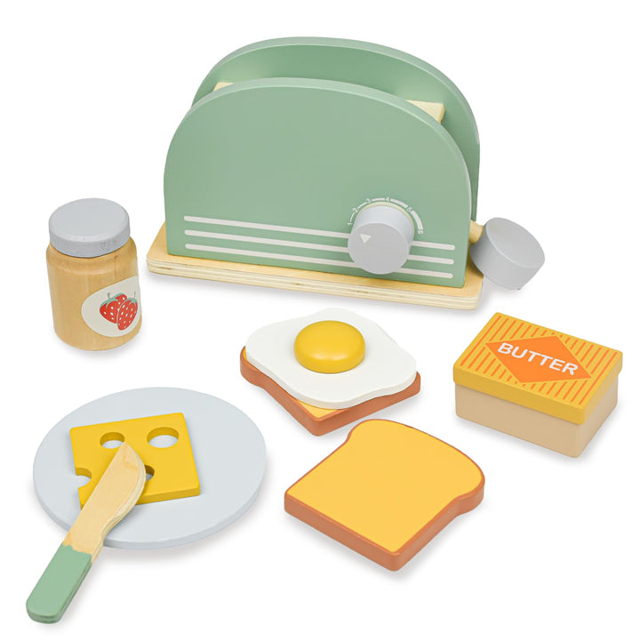 Hölzernes Küchenspielzeug, Hyacinthy hölzerner Toaster mit Holzbrot und Butter, Spielküche für Kinde