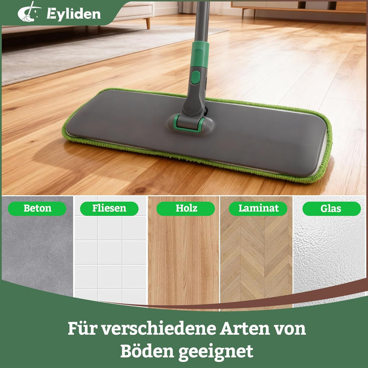 Eyliden Wischmopp Bodenwischer für alle Böden - 153CM Verstellbarer Flachmopp mit 4 waschbaren Bezüg