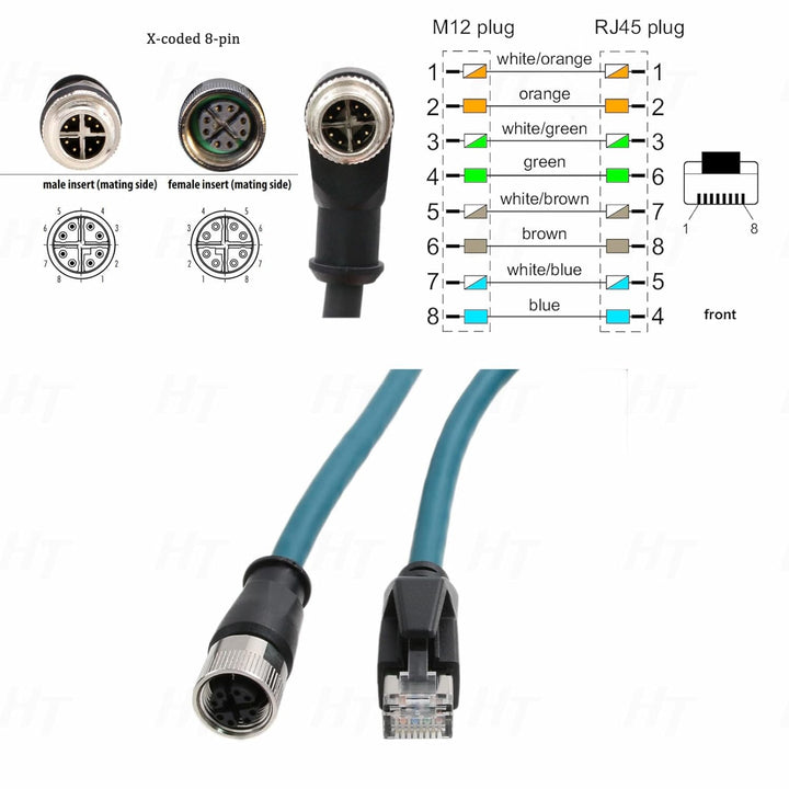 HangTon Ethernet Kabel M12 X-codiert 8 Pin Buchse auf RJ45 Cat7e Patch Cord für Industrielle Automat