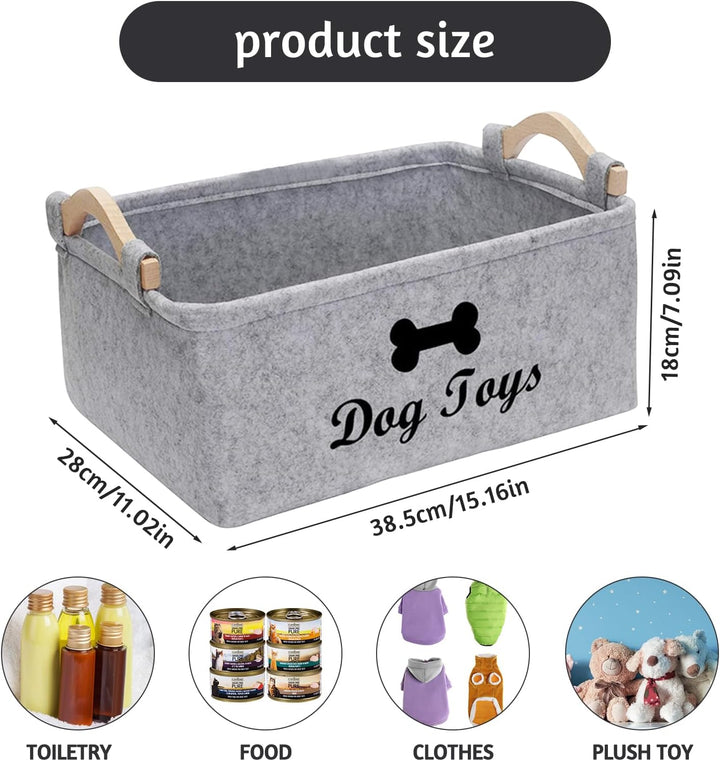Hundespielzeug Aufbewahrung, Filz Aufbewahrungsbox für Hundespielzeug, 38cm x 25cm x 18cm，Rechteck A
