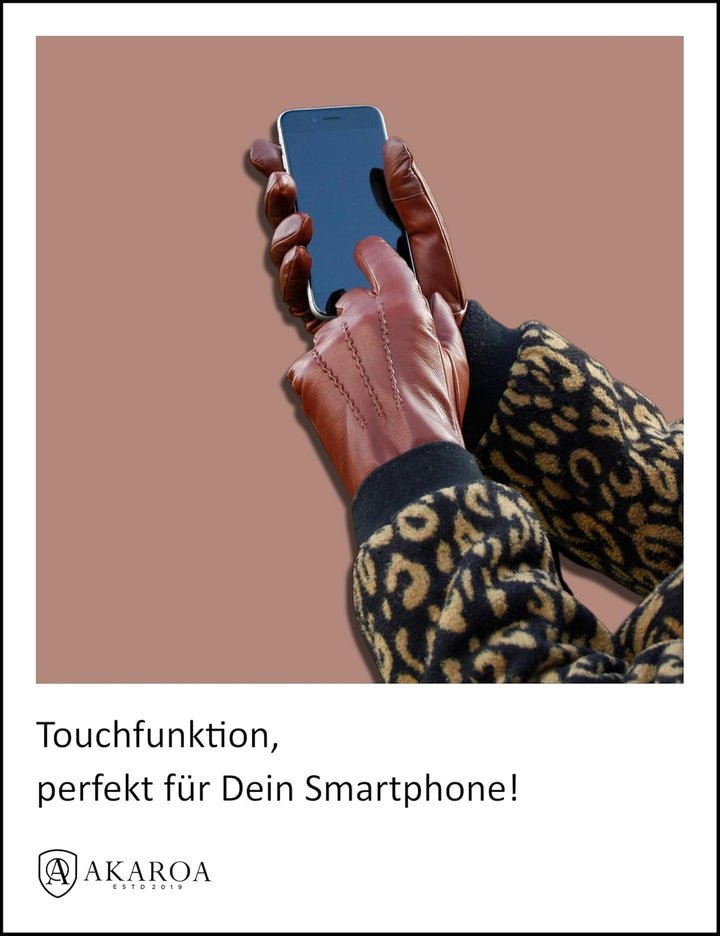 AKAROA ESTD 2019 Lederhandschuhe Damen ANN, Touchscreen Funktion, italienisches Leder, recyceltes St