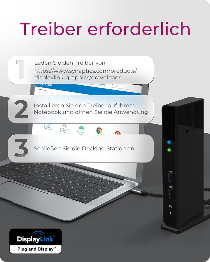 ICY BOX USB-C Docking Station (11-in-1) für 2 Monitore (2x HDMI), 60Hz, 6-fach USB 3.0 HUB, Gigabit