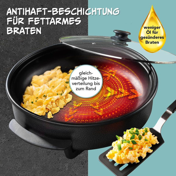 GOURMETmaxx Elektrische Multifunktionspfanne ⌀ 40cm | Mit Thermostat, Glasdeckel & Antihaftbeschicht