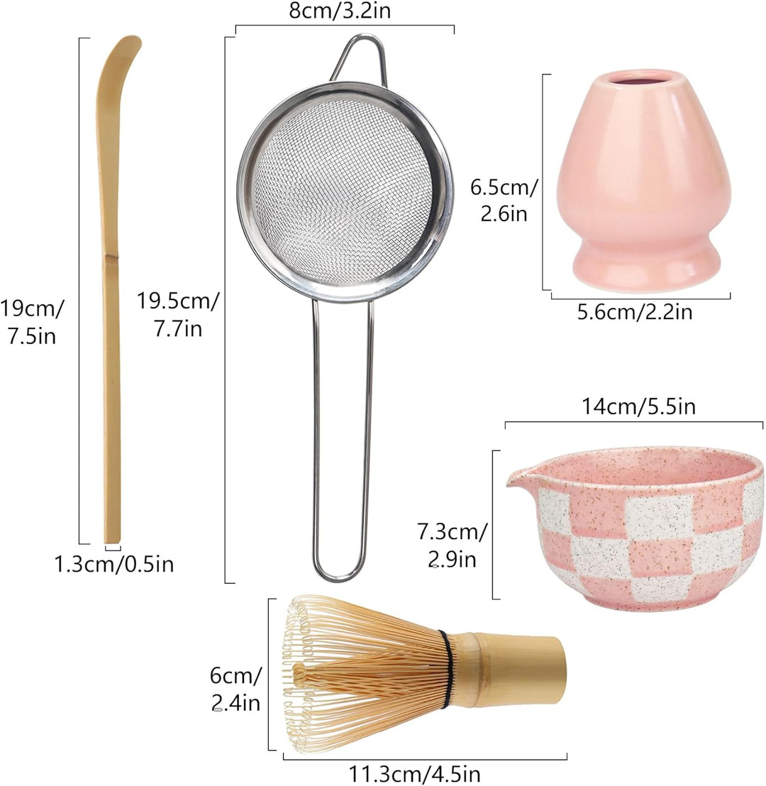 Matcha Set 5-teilig–Matcha Besen Set mit Matcha Schale, Matcha Tea Set Matcha Löffel(Rosa), Rosa