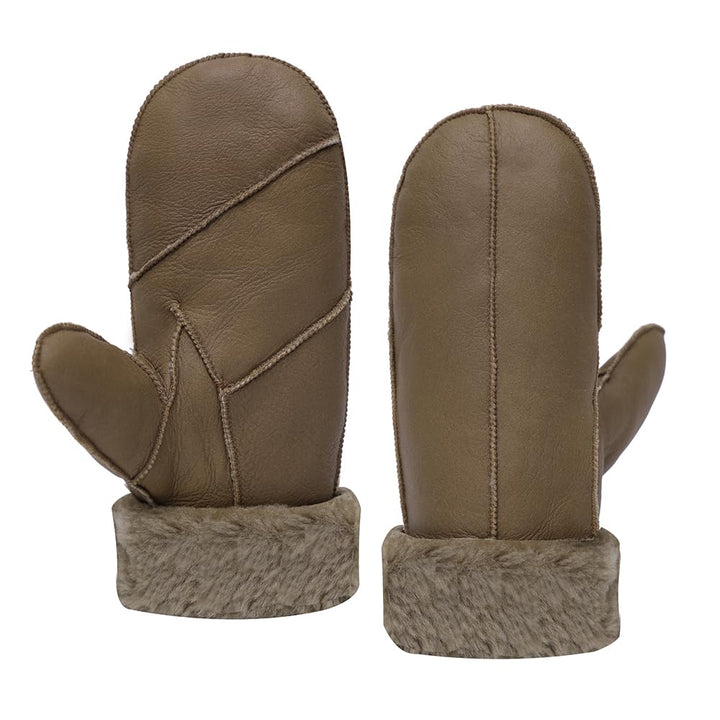 MGGMOKAY Damen Lammfell Shearling Fäustlinge Warme Winter Lederhandschuhe XXL Hellbraun, XXL Hellbra