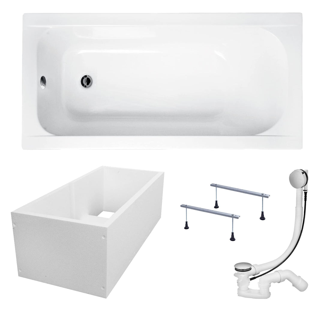 KOLMAN Badewanne CONTINEA Rechteck 140x70 mit Wannenträger, Ablaufgarnitur und Füssen Komplettset 4i