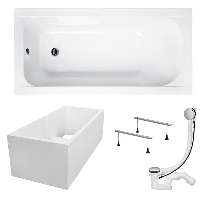 KOLMAN Badewanne CONTINEA Rechteck 140x70 mit Wannenträger, Ablaufgarnitur und Füssen Komplettset 4i