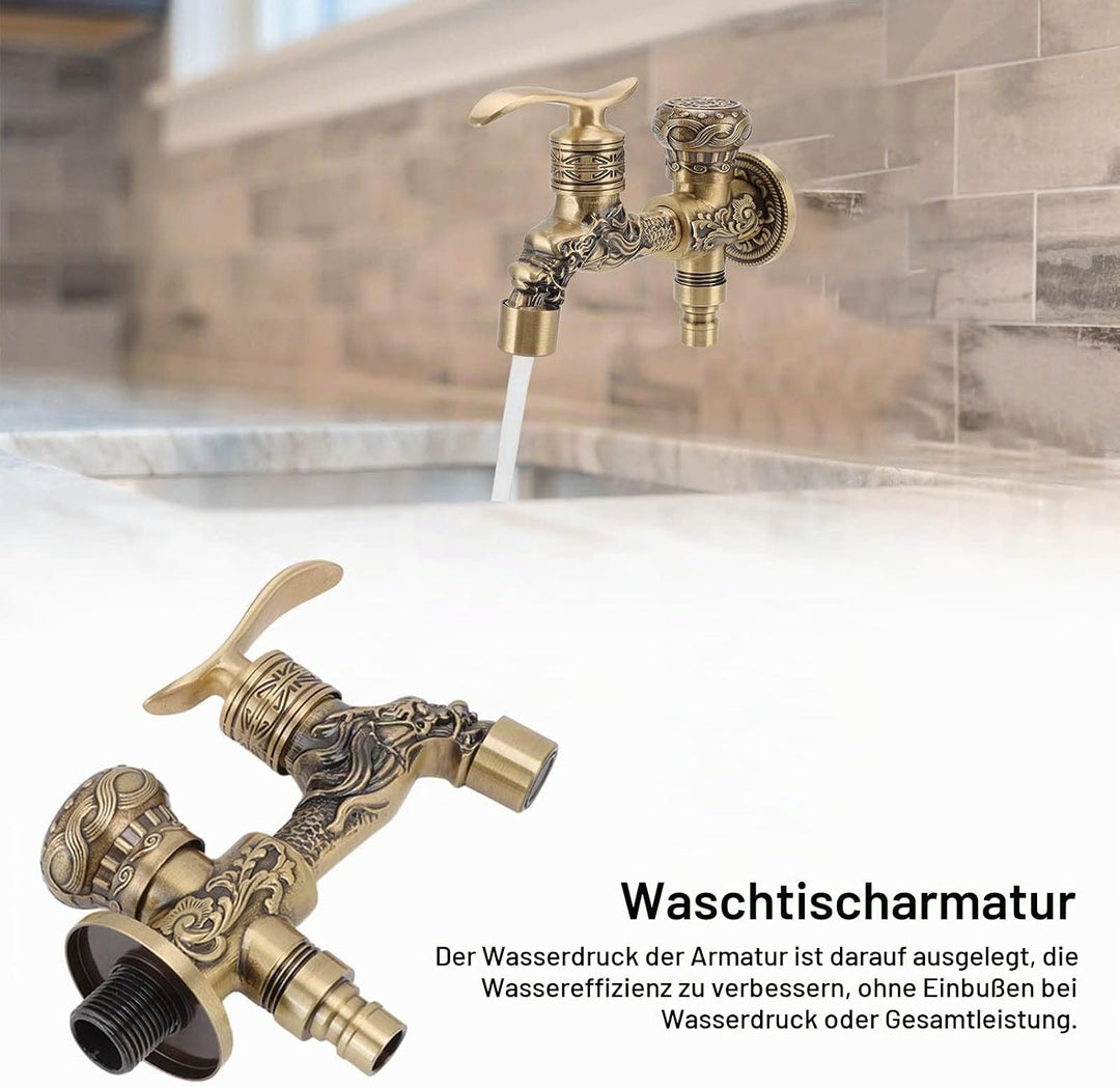 Garten-Wasserhahn für Den Aussenbereich, 2 Griffe, 2-Loch-Kupfer, Pferdeform, Zapfhahn, Hinterhof-Wa