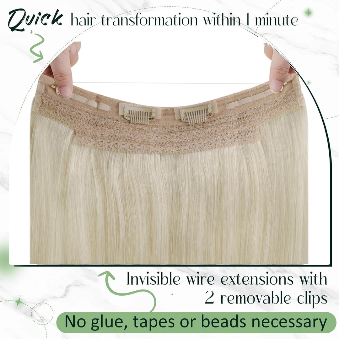 RUNATURE Extenison Echthaar Draht Blond Unsichtbare Haarverlängerung Echthaar Mit Draht Blond Haar E