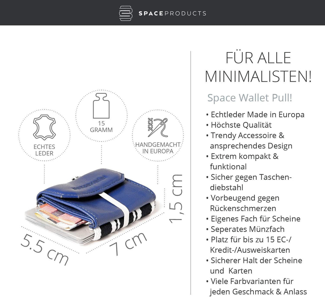 Space Wallet Space Products ® Mini Geldbörse für Frauen & Männer I Sehr kleines Echtleder Wallet/Por