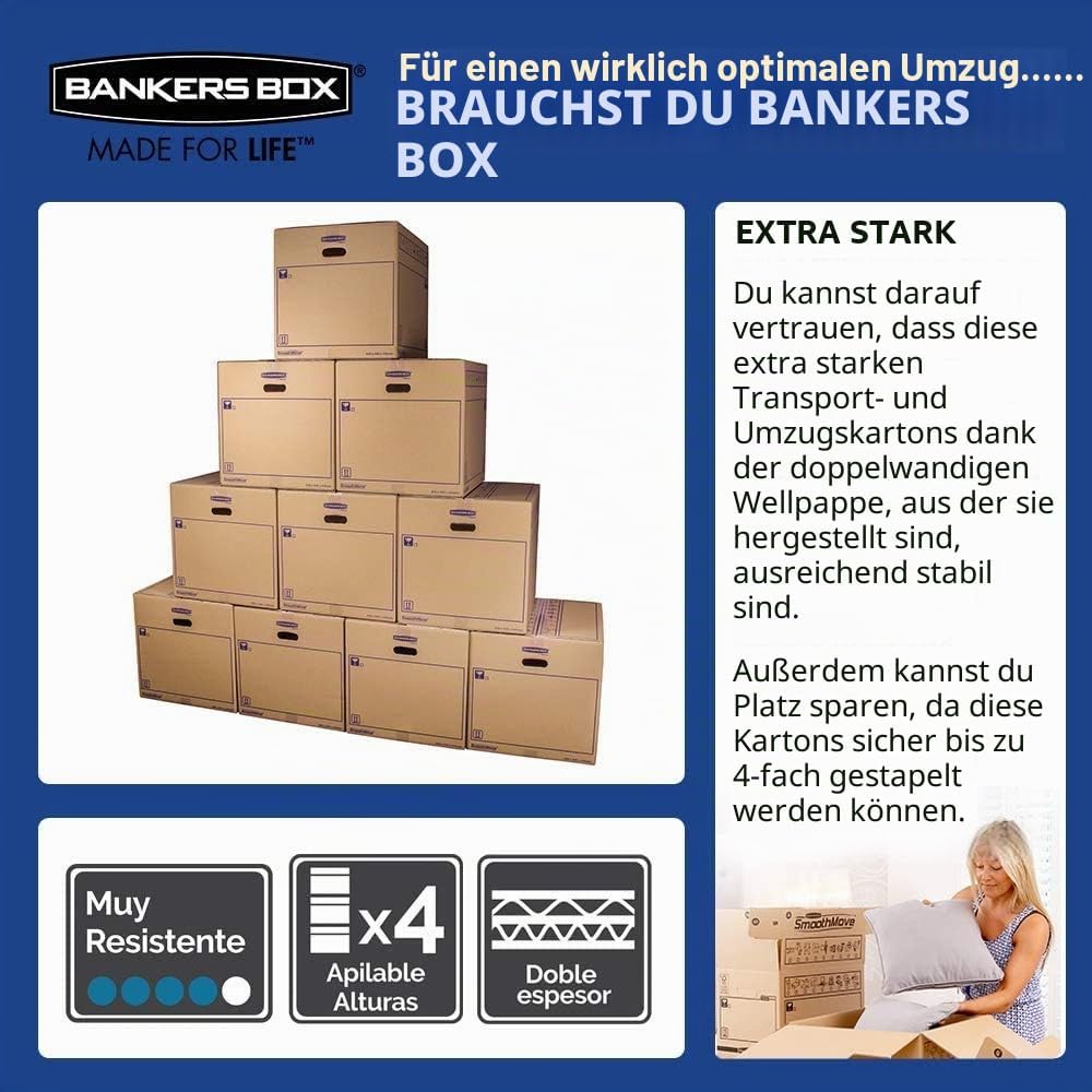 Packung mit 10 Kartons mit Griffen für Umzug, Aufbewahrung und Transport, sehr robust, 50 x 30 x 30