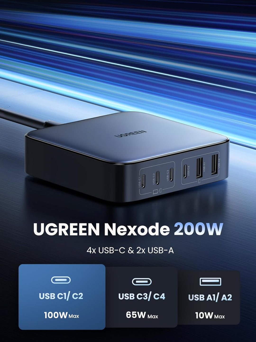UGREEN Nexode USB C Ladegerät 200W USB C PD Netzteil 100W+100W 6-Ports GaN Charger Mehrfach kompatib