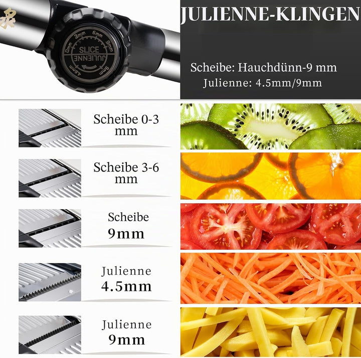 Mandoline Gemüsehobel 5-in-1 verstellbar aus Edelstahl, Multifunktionaler Gemüseschneider mit ultras