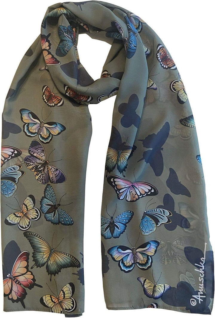 Anuschka Chiffon Schal - 60 x 182 cm - Gedrucktes Kunstmotiv Butterfly Heaven, Butterfly Heaven