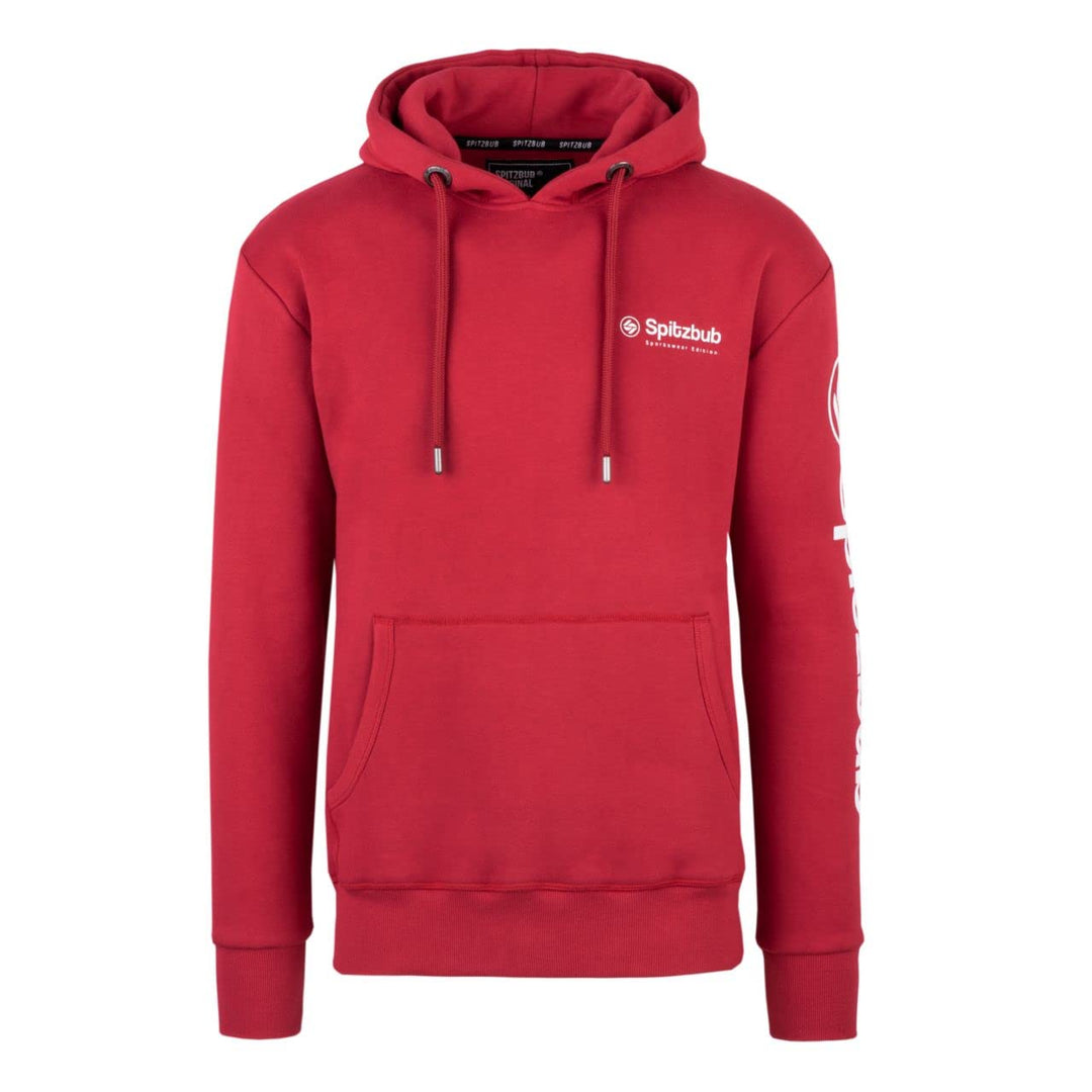 Spitzbub Herren Hoodie Pullover mit Kapuze Kapuzenpullover Sportshoodie mit Ärmelprint L Rot, L Rot