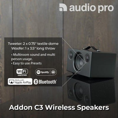 Audio Pro Addon C3 - Tragbarer Multiroom Lautsprecher Klein mit Bluetooth & WiFi - Kabelloser Smart