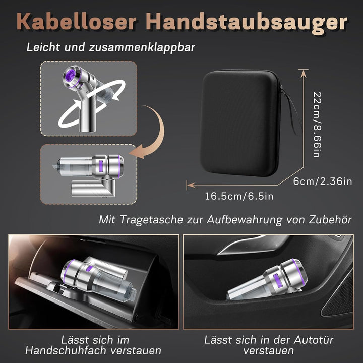 4-in-1 Handstaubsauger Akku,20000Pa Autostaubsauger mit Bürstenloser Motor,3-Gang 150000 U/min Hands
