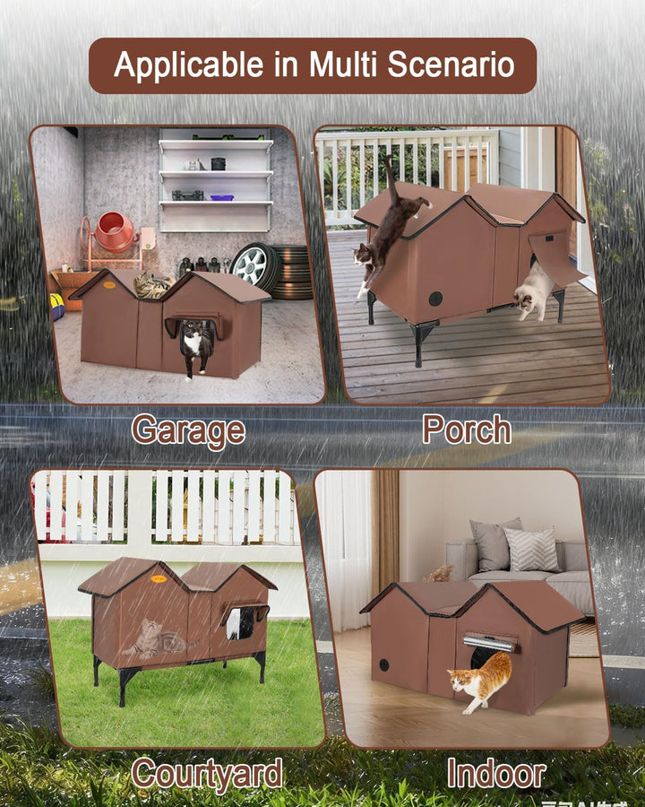 Outdoor Katzenhaus, Extra Large wasserdichtes Katzengehege mit erhöhter Basis, isoliertes Haustierha