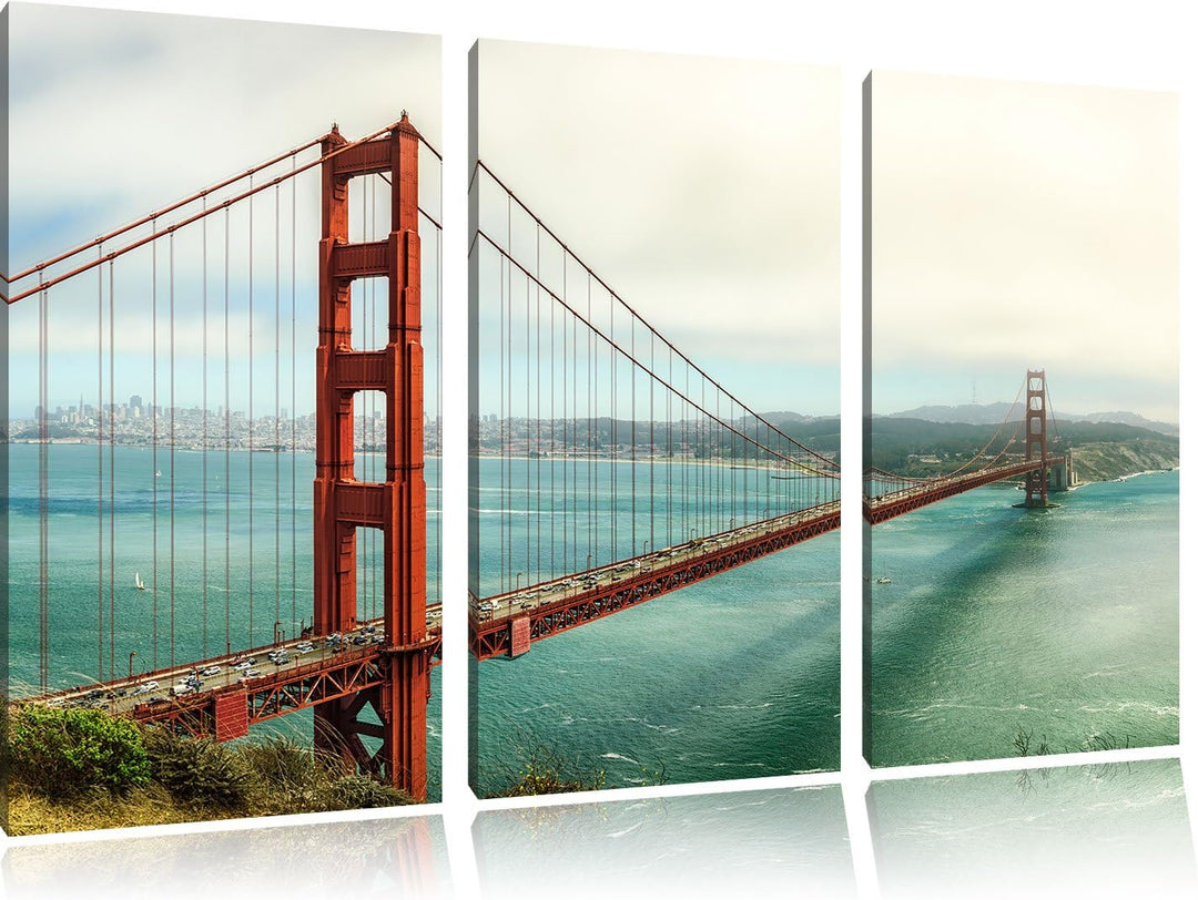 Pixxprint Golden Gate Bridge als Leinwandbild/Grösse: 3 Teilig (120x80) / Wandbild/Kunstdruck/fertig