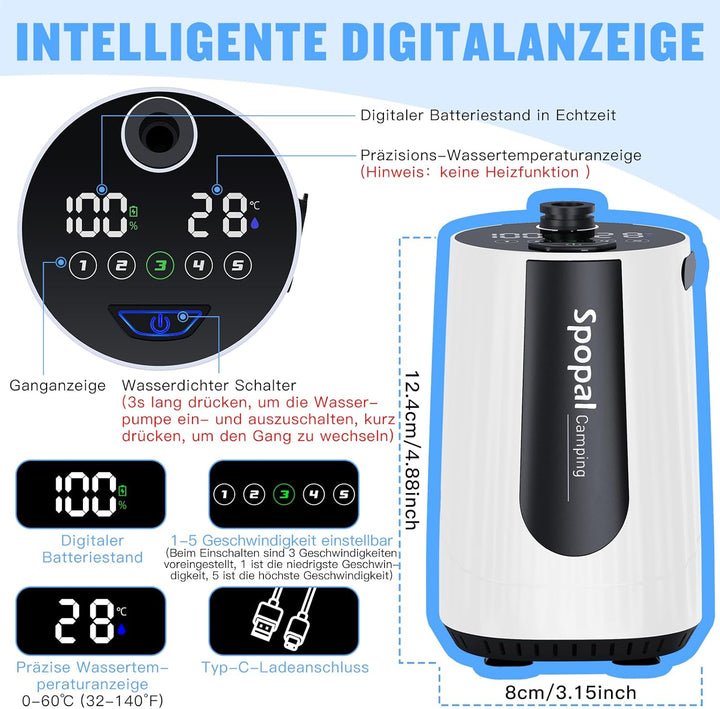 Spopal Campingdusche, [Aktualisierte Version - 10000mAh] Mobile Dusche mit Pumpe,Campingdusche Tragb