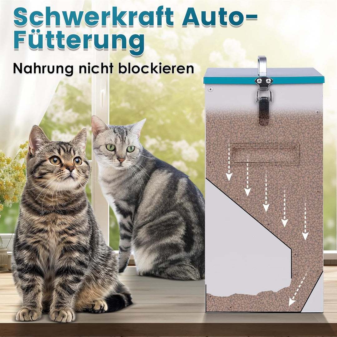 Automatischer Katzenfutterspender für 2 Katzen 10L Trockenfutterspender Haustier mit Doppeltrichter
