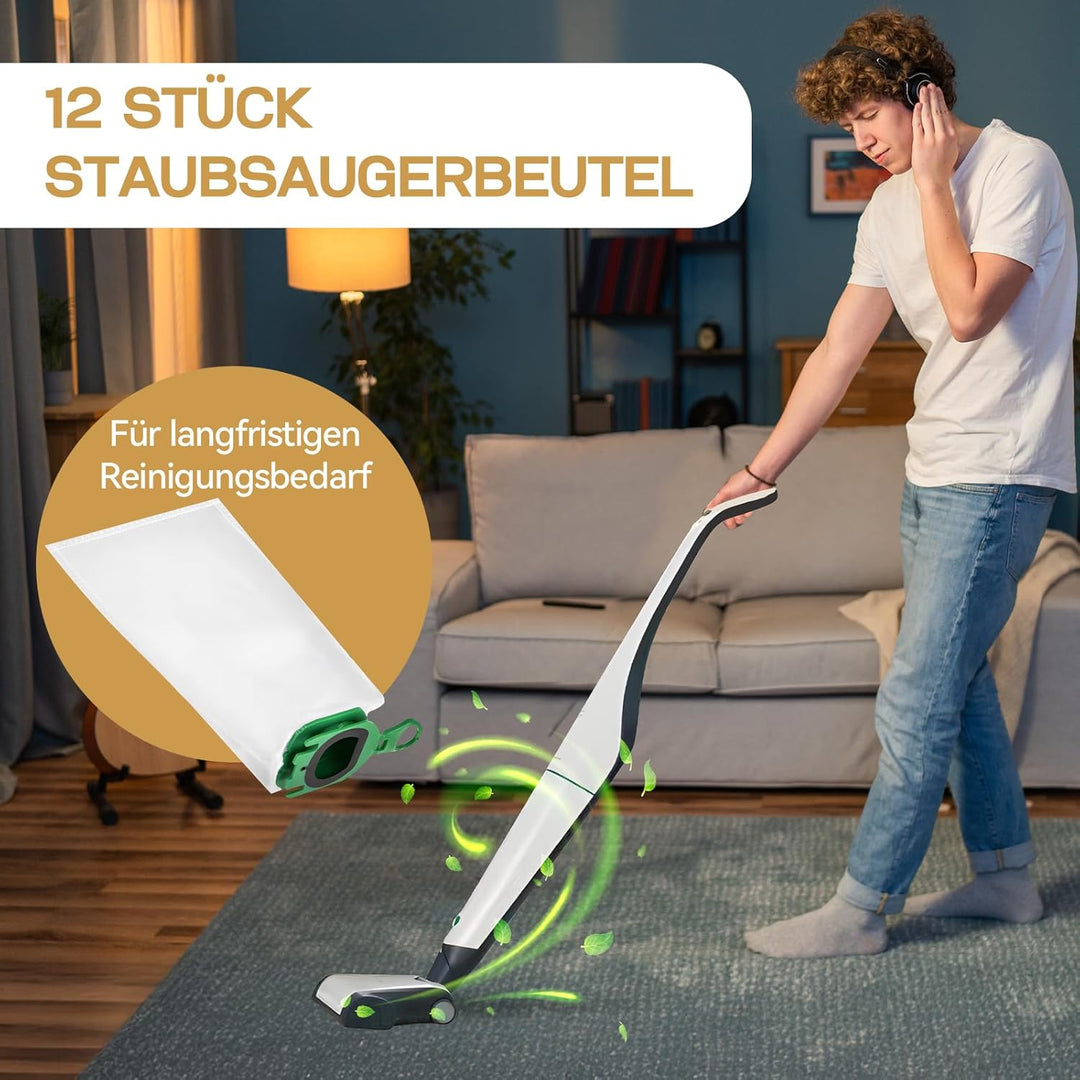 12 Stück Staubsaugerbeutel für Vorwerk Kobold VB100 VB 100 FP100 FP 100 Akku Staubsauger mit 6 Duftb