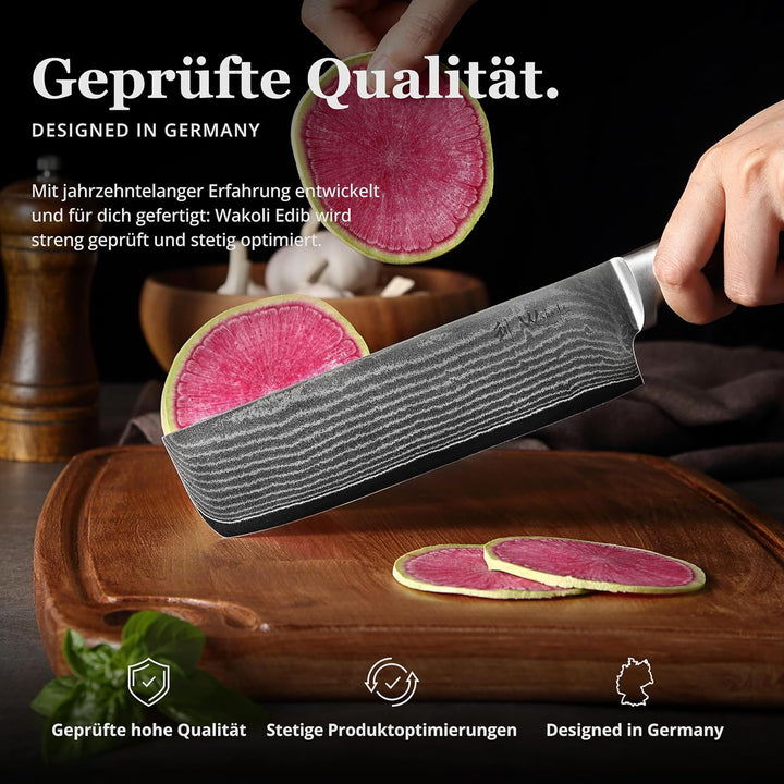 Wakoli EDIB Damast Nakiri Messer mit Gravur – Personalisiertes Messer, 17,5cm Klinge aus 67 Lagen Da