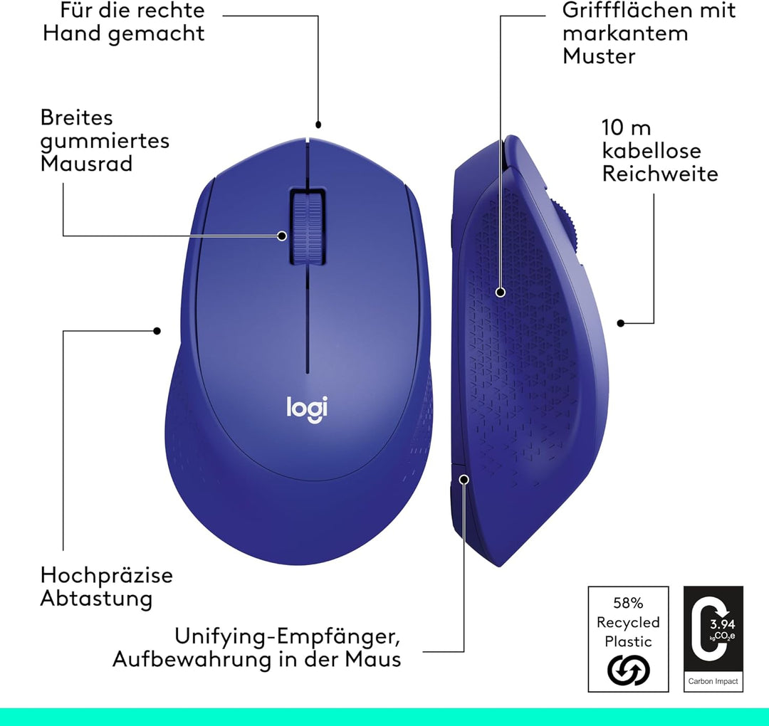 Logitech M280 Kabellose Maus, 2,4 GHz mit USB-Nano-Empfänger, 1000 DPI Optical Tracking, 3 Tasten, 1