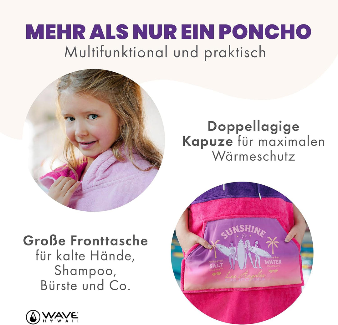 WAVE HAWAII Surf- &amp; Badeponcho für Kinder, Grösse XXS, 90-120cm | 95-100% Baumwolle Surf-Poncho für