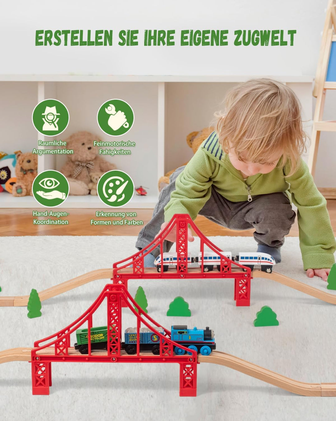 Holzeisenbahn zubehör Holz Eisenbahn brücke Doppel Hängebrücke Set Holz Eisenbahn Kinder Zug Spielze