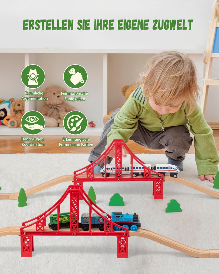 Holzeisenbahn zubehör Holz Eisenbahn brücke Doppel Hängebrücke Set Holz Eisenbahn Kinder Zug Spielze