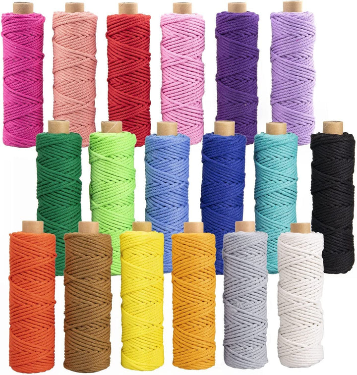 Makramee Garn 3mm x 30M, 18 Stück Baumwollgarn Baumwollkordel Baumwollseil Baumwollschnur Macrame Ga